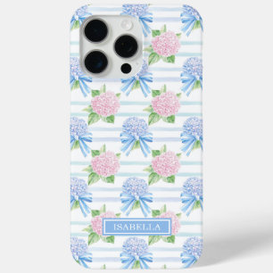 Coque iPhone 15 Pro Max Hydrangeas Rayés Rose et Bleu