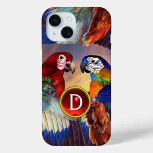 COQUE POUR iPhone 15 HYPER PARROTS /ROUGE ET BLEUE ARA GEMSTONE MONOGRA