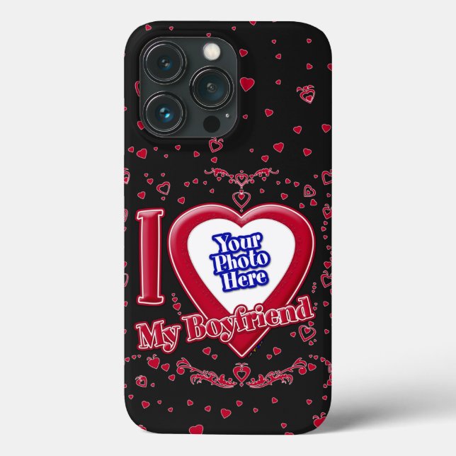 Coques Case-Mate iPhone I Love My Boyfriend Photo Red Hearts Black (Verso)