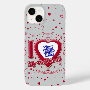 Coque Pour iPhone 14 I Love My Girlfriend Photo Coeurs rouges Gris