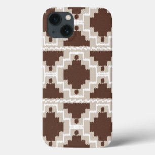 iPhone 13 Case Ikat Aztec Motif - Brown au chocolat et Taupe