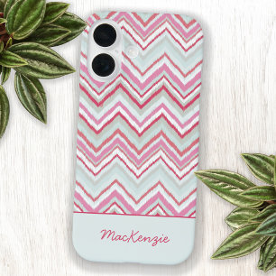 Coques iPhone 16 Ikat Chevron Stripe moderne Nom personnalisé