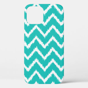 Coques Pour iPhone Ikat Chevrons - Turquoise et blanc