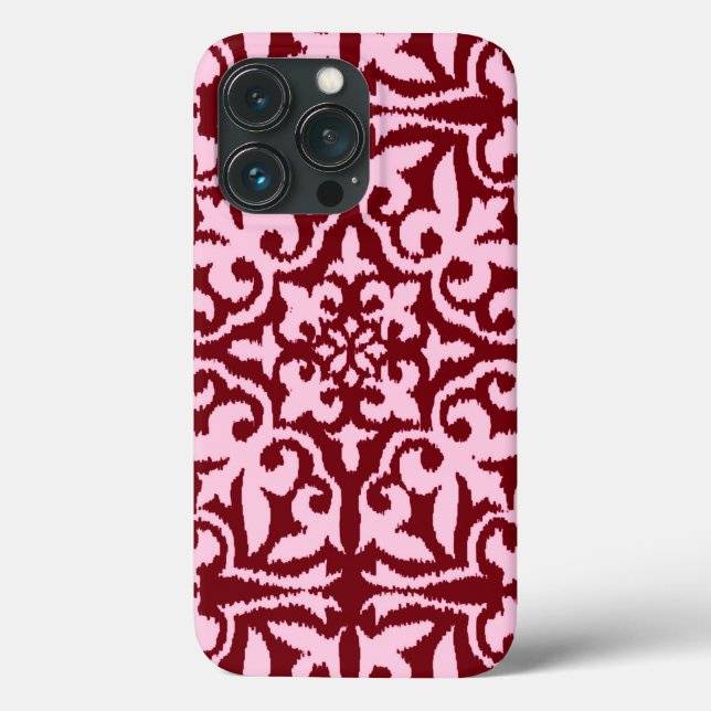 Coques Case-Mate iPhone Ikat damask pattern - Bourgogne et rose (Verso)