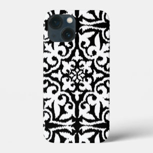iPhone 13 Mini Case Ikat damask pattern - noir et blanc