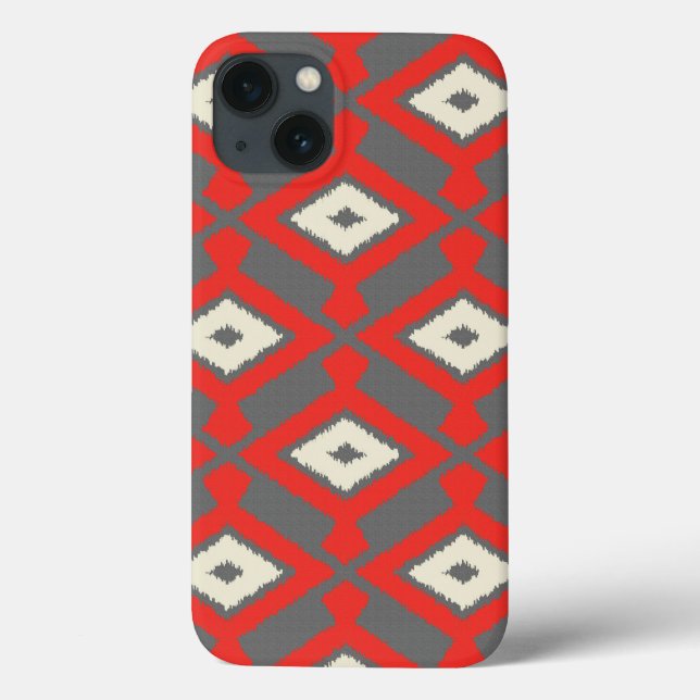 Coques Case-Mate iPhone Ikat Motif - Rouge, gris et beige (Verso)