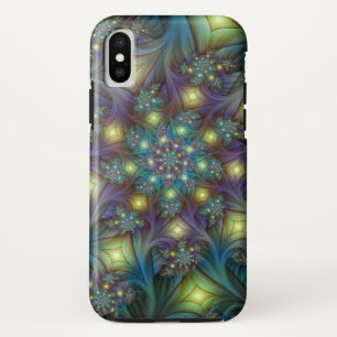 Coque iPhone X Illuminé Abstrait brillant Turquoise violet Fracta