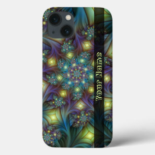 Coques Pour iPhone Illuminé bleu violet moderne Fractal Art Nom
