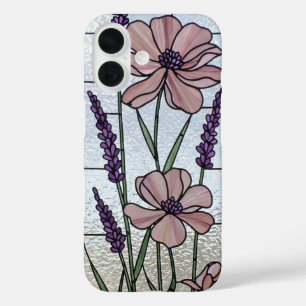 Coques iPhone 16 Illusion de verre floral rose