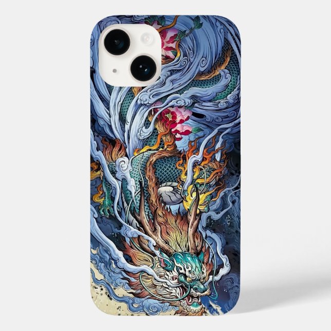 Coques Case-Mate iPhone Illustration colorée du dragon chinois, mythique (Verso)