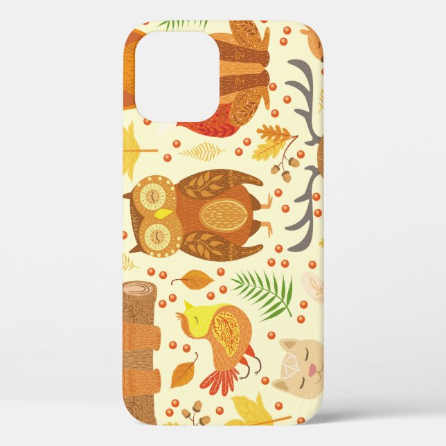 Coques Case-Mate iPhone Illustration d'animaux de forêt ornementaux. (Verso)