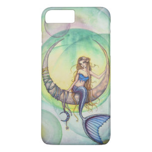 Coque iPhone 8 Plus/7 Plus Illustration d'art de sirène aquarelle Lune Cobalt