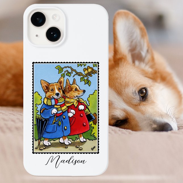 Coques Case-Mate iPhone Illustration de Chien de Corgi Whimsical Nom perso (Créateur téléchargé)