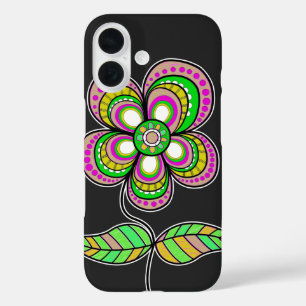 Coques iPhone 16 Illustration de fleur rétro colorée