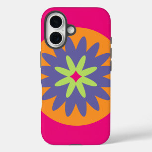 Coques iPhone 16 illustration de formes florales orange et rose
