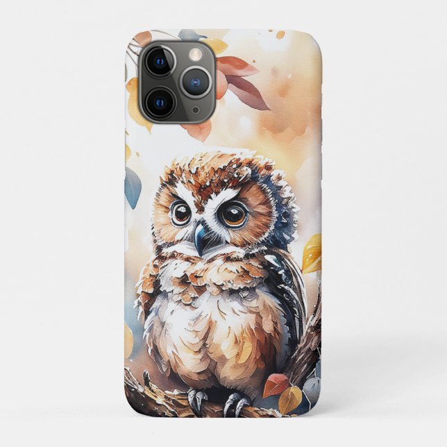 Coques Case-Mate iPhone Illustration de l'aquarelle du hibou d'automne (Dos)