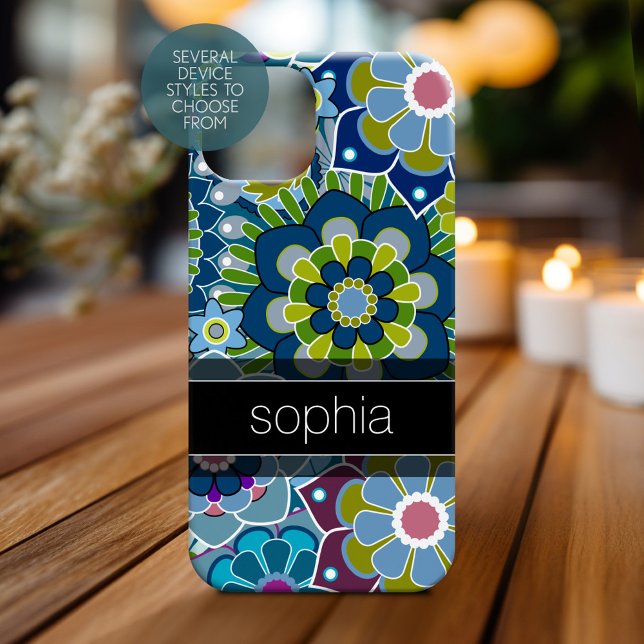 Coques Case-Mate iPhone Illustration de motif floral rétrospectif avec nom (Personalized Phone Case)