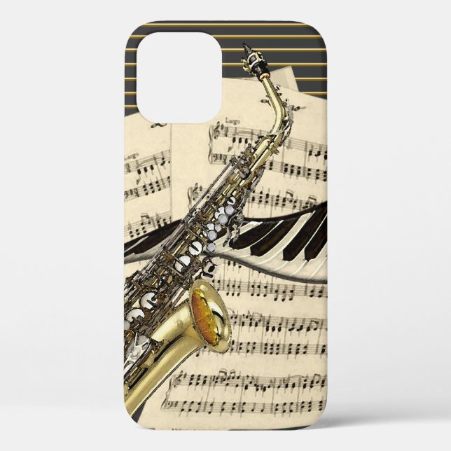 Coques Case-Mate iPhone Illustration de saxophone et de musique de piano (Verso)