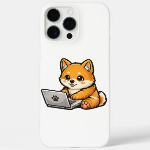 Coques iPhone 16 Pro Max Illustration de Shiba Inu mignon avec ordinateur p