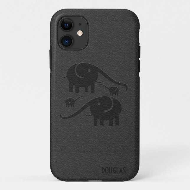 Coques Case-Mate iPhone Illustration d'éléphant en cuir noir (Dos)