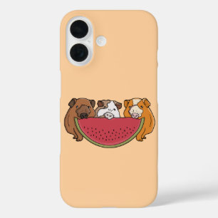 Coques iPhone 16 Illustration des Cochons de Guinée et de la pastèq