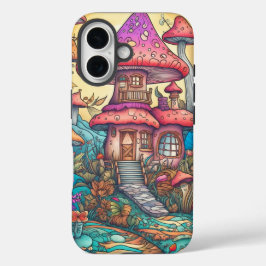 Coques iPhone 16 Illustration d'une cabane de champignons créative