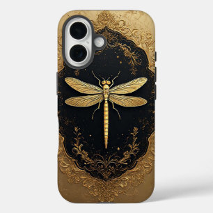 Coques iPhone 16 Illustration élégante de libellule en or