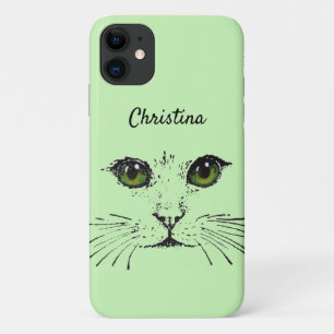 Case-Mate iPhone Case Illustration en noir de chats Face Whiskers Vert