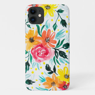 Case-Mate iPhone Case Illustration Fille Aquarelle rose Fleurs Jaunes