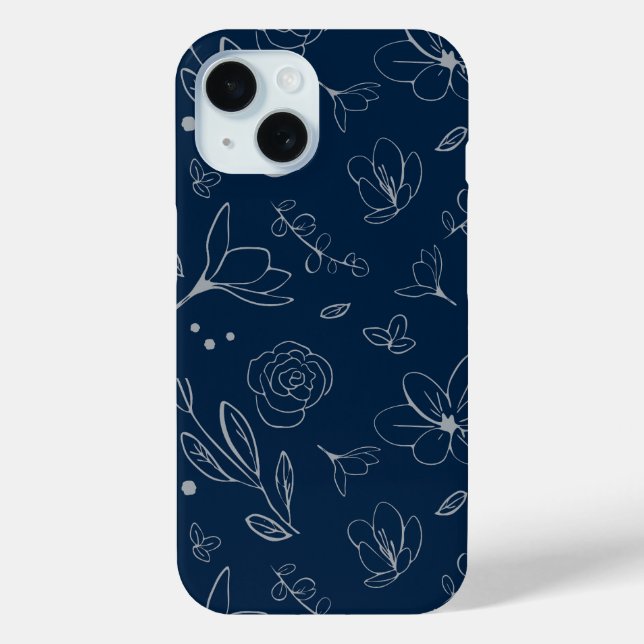 Coques Case-Mate iPhone Illustration florale bleu marine moderne (Verso)