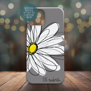 Coque Pour iPhone 15 Illustration florale Daisy tendance - gris et jaun