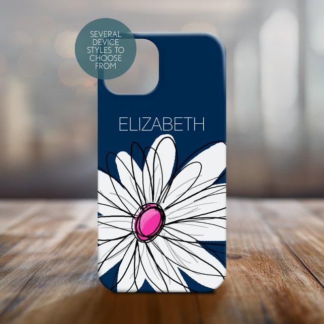 Coques Case-Mate iPhone Illustration florale de la marguerite - rose marin (Personalized Phone Case with Whimsical Daisy and Custom Name)