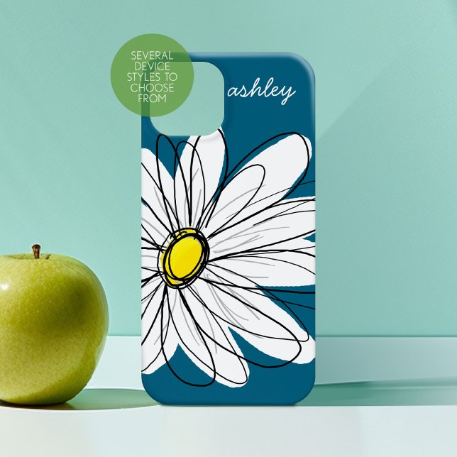 Coques Case-Mate iPhone Illustration florale de marguerite tendance - bleu (Personalized Phone Case with Custom Text)