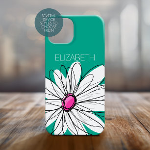 Coque Pour iPhone 15 Illustration florale tendance - rose et vert