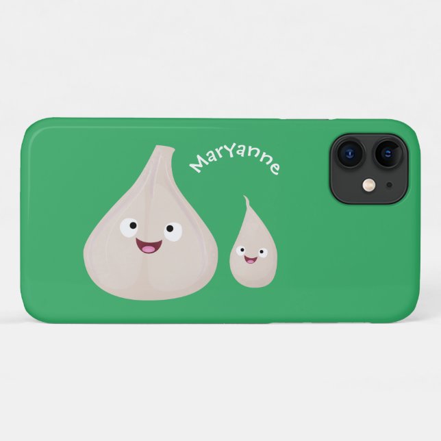 Coques Case-Mate iPhone Illustration végétale de caricature à l'ail mignon (Dos (Horizontal))