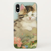 Illustration vintage de chat avec fleurs roses