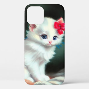 Case-Mate iPhone Case Illustration vintage de Kitten blanc avec fleurs r