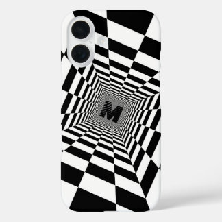 Coques iPhone 16 Illustration visuelle noire et blanche, monogramme
