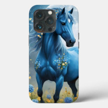Imaginaire Bleu Magique Cheval Lune Fleurs,