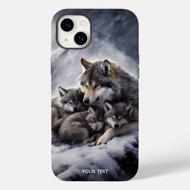 Coques Case-Mate iPhone Imaginaire Cute Wolf Famille Hiver (Verso)