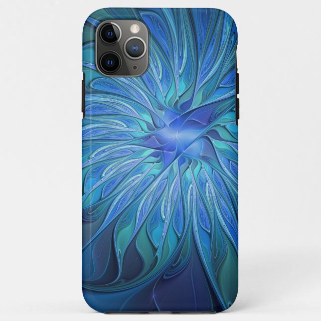 Coques Case-Mate iPhone Imaginaire Fleur Bleue Motif, Art Fractal Abstrait (Dos)