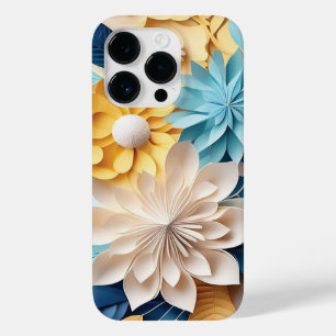 Coque Pour iPhone 14 Pro imaginaire floral bleu et jaune 3D