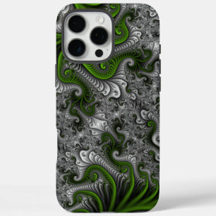Coques iPhone 16 Pro Max Imaginaire Monde Vert Et Gris Art Fractal Abstrait