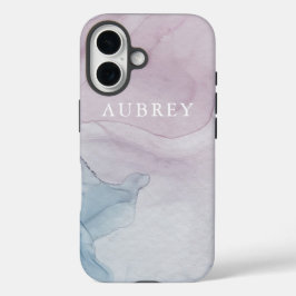 Coques iPhone 16 Impression Abstraite violet délicate avec nom