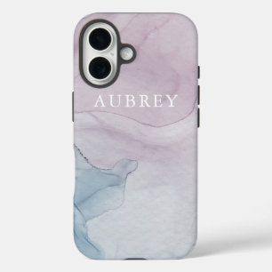 Coques iPhone 16 Impression Abstraite violet délicate avec nom