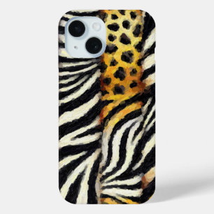 Coque Pour iPhone 15 Impression Animaux Sauvages Mixte Peinture Abstrai
