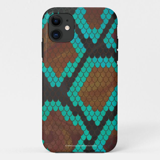 Coques Case-Mate iPhone Impression Brown et Turquoise de serpent (Dos)