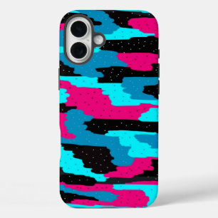 Coques iPhone 16 Plus Impression d'art Abstrait rose, noir et bleu