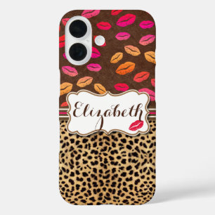 Coques iPhone 16 Impression de léopard Lèvres Baisers Personnalisés