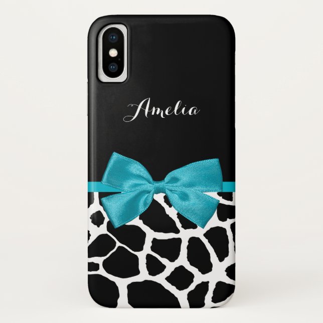 Coques Case-Mate iPhone Impression et nom de Giraffe élégante Bow Turquois (Dos)